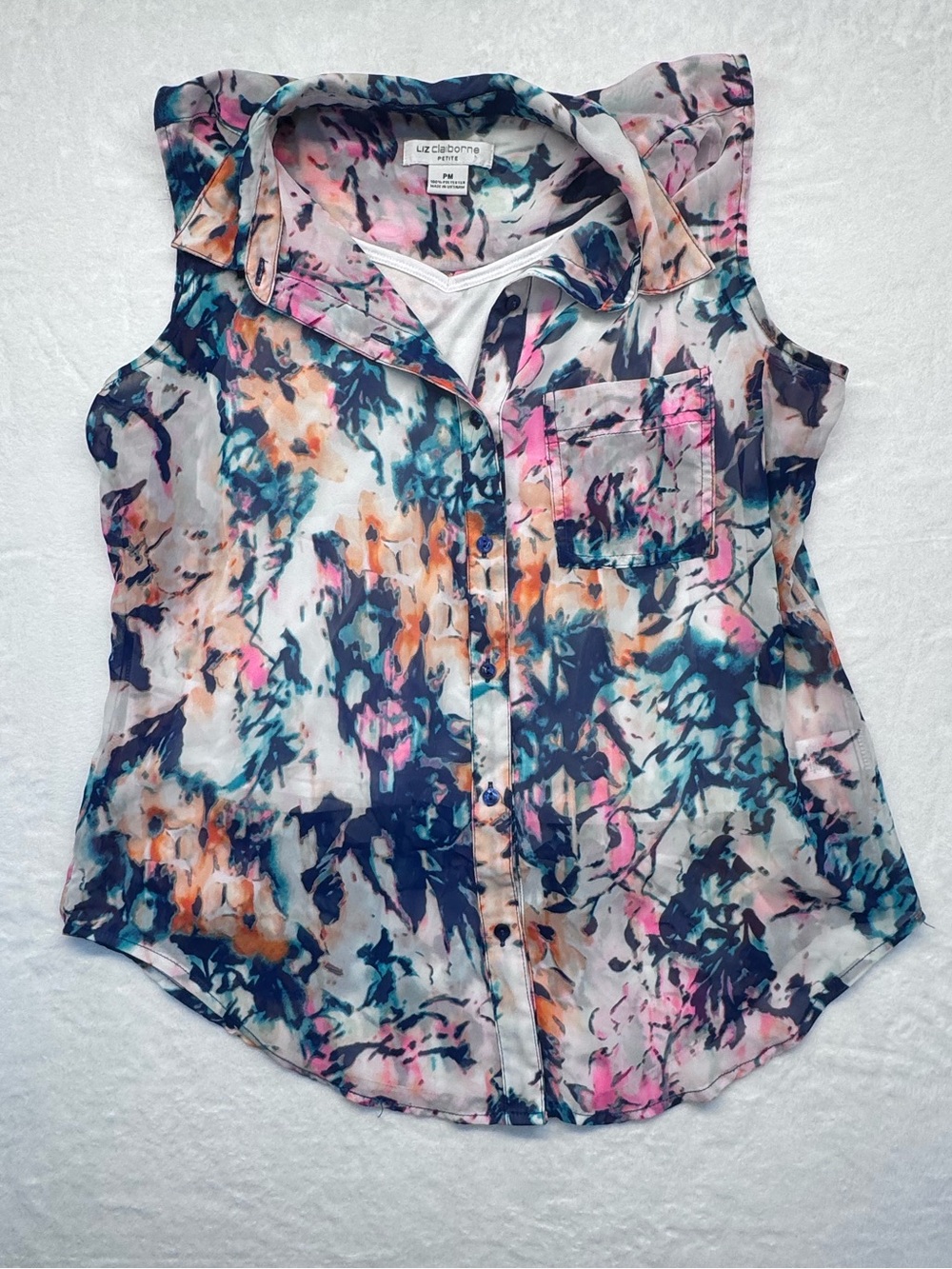 Liz Claiborne Petite Sleeveless Floral Blouse w/ Attached Tank PM - Picture 3 of 9